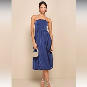 Lulus Blue Satin Midi Dress